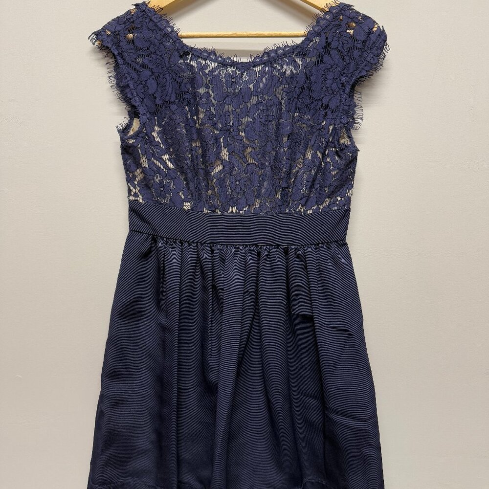 Eliza J Lace Cap Sleeve Fit and Flare Navy Blue Dress